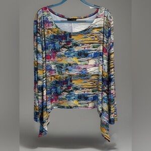 KOZAN $128 Slinky Stretch Vibrant Abstract Print Scoop Neck Top Blouse Size 3X